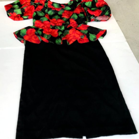 Mr. Mort Dress Black Red Floral Puff Sleeves Wedding Party Art Deco VTG… - Picture 4 of 14